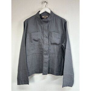 Flax Women’s Gray Linen Button-Up Military Jacket Pockets Large Lightweight NWOT